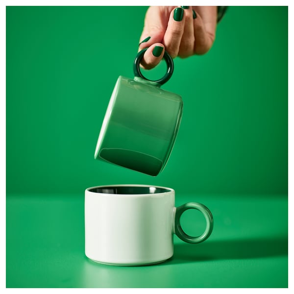 PIGGÅL Mug, white/green, 30 cl
