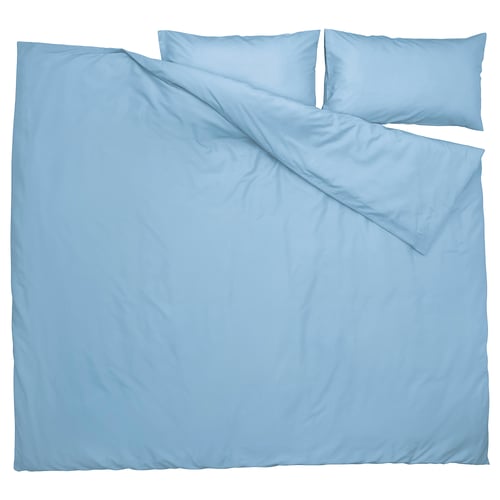 A light blue PILTANDVINGE duvet cover set, recycled, smooth with button closure.
