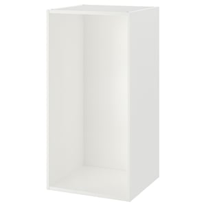 A white ikea PLATSA storage unit. Its a tall, rectangular storage frame, made from fibreboard and particleboard with a minimalistic design.