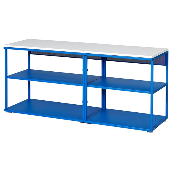 PLATSA Open shelving unit, white/blue, 140x42x63 cm