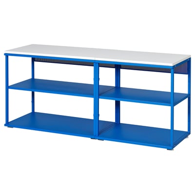 PLATSA Open shelving unit, white/blue, 140x42x63 cm