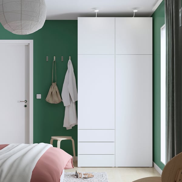 PLATSA Wardrobe with 4 doors+3 drawers, white/Fonnes white, 120x57x241 cm