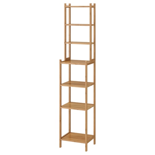 Bamboo ikea RÅGRUND shelf - 5 shelves, warm, rustic.