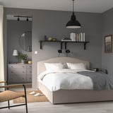 RAMNEFJÄLL Upholstered bed frame, Kilanda light beige, 160x200 cm