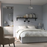 RAMNEFJÄLL Upholstered bed frame, Klovsta grey/white, 160x200 cm