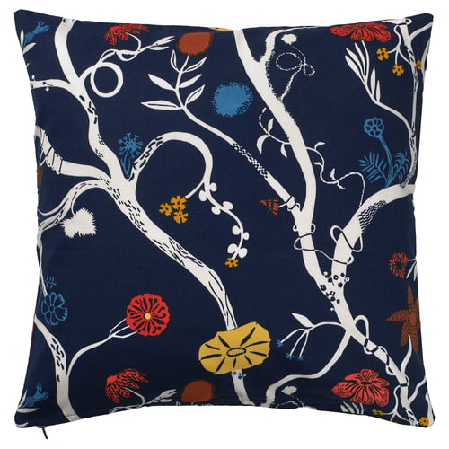 REVFINGERÖRT blue cushion cover, twisted botanical design, cotton.