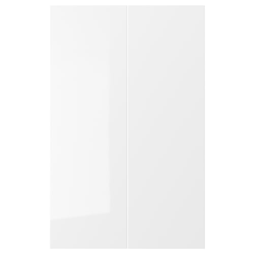 White, glossy RINGHULT kitchen cabinet door; sleek, rectangular design with smooth surface.
