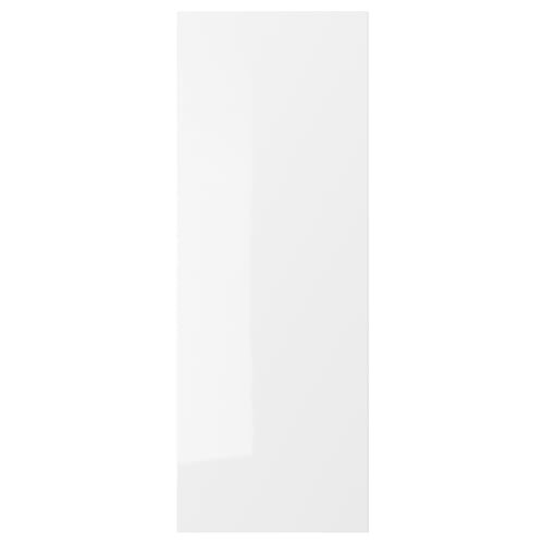 White, high-gloss RINGHULT kitchen cabinet door. Sleek, rectangular design with modern look. Resistant to moisture and easy to clean.