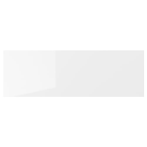 RINGHULT white glossy kitchen drawer, sleek modern design, durable high-gloss foil front, straight lines.