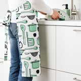 RINNIG Apron, white/green/patterned, 69x85 cm