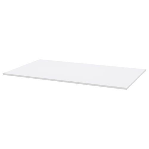 A white, rectangular RODULF table top. Its plain with no ornaments, made from acrylic paint and particle board.