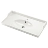 RUTSJÖN white ceramic sink, oval bowl, raised backsplash, modern traditional design, fits wash-stands.