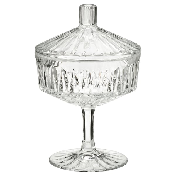 SÄLLSKAPLIG Bowl with lid, clear glass/patterned, 10 cm