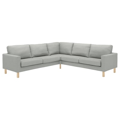 Corner sofa SALTSJÖBADEN, light grey, modern, wooden legs, polyester.