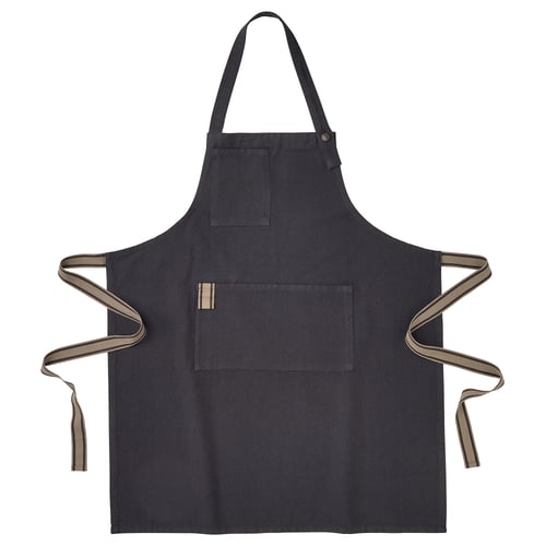 SANDVIVA apron, dark blue, adjustable straps, two pockets, cotton & jute blend.