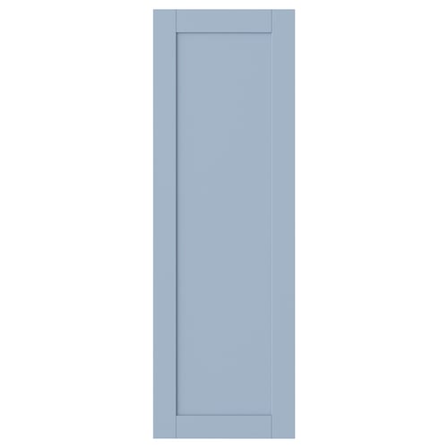 A light blue SANNIDAL cabinet door. Its rectangular, simple, and stylish with a smooth finish.
