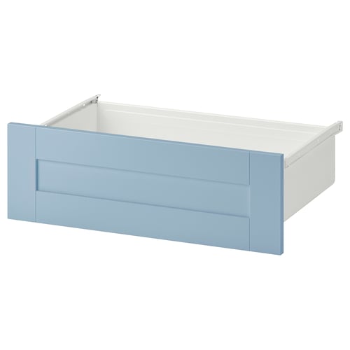 A blue SANNIDAL drawer front, rectangular, with a smooth finish and simple design for furniture storage.