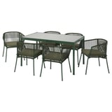 SEGERÖN Table+6 chairs w armrests, outdoor, dark green/Frösön/Duvholmen dark beige-green, 147 cm