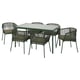 SEGERÖN Table+6 chairs w armrests, outdoor, dark green/Frösön/Duvholmen dark beige-green, 147 cm
