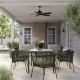 SEGERÖN Table+6 chairs w armrests, outdoor, dark green/Frösön/Duvholmen dark beige-green, 147 cm