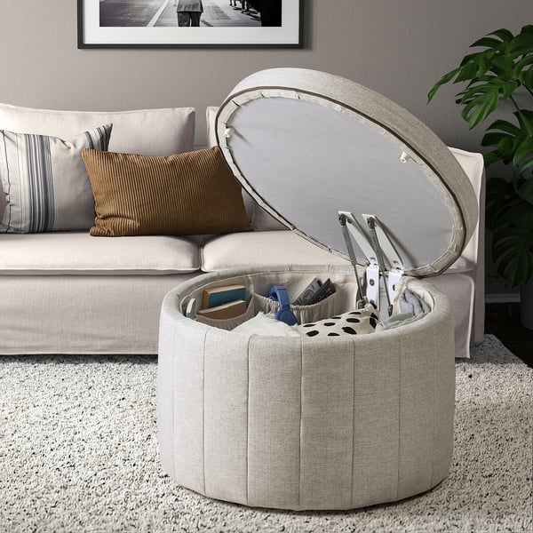 SIDSJÖ Pouffe, with storage/Kilanda beige