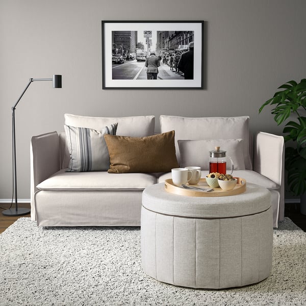 SIDSJÖ Pouffe, with storage/Kilanda beige