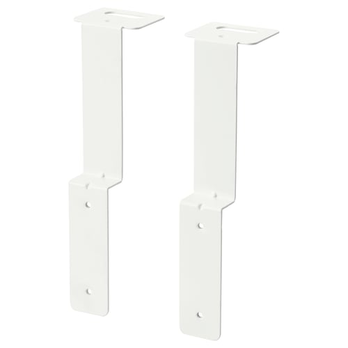 Pair of white metal SKÅDIS connectors for attaching pegboard to wardrobe.