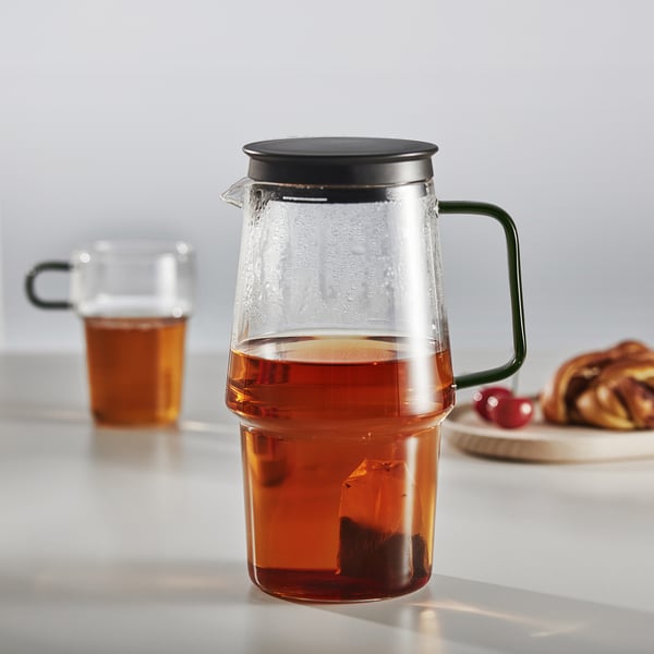 SKINNFISK Jug with lid, clear glass, 1.2 l