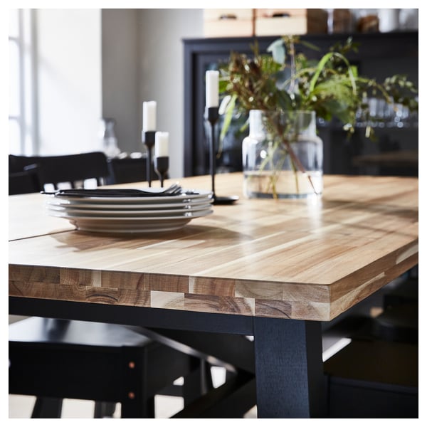 SKOGSTA / NORDVIKEN Table and 6 chairs, acacia/black, 235x100 cm