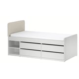 SLÄKT Bed frame with storage, incl headboard/Vissle beige, 90x200 cm