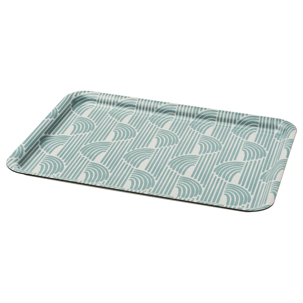 SLÖJSTJÄRT Tray, blue/patterned, 28x37 cm