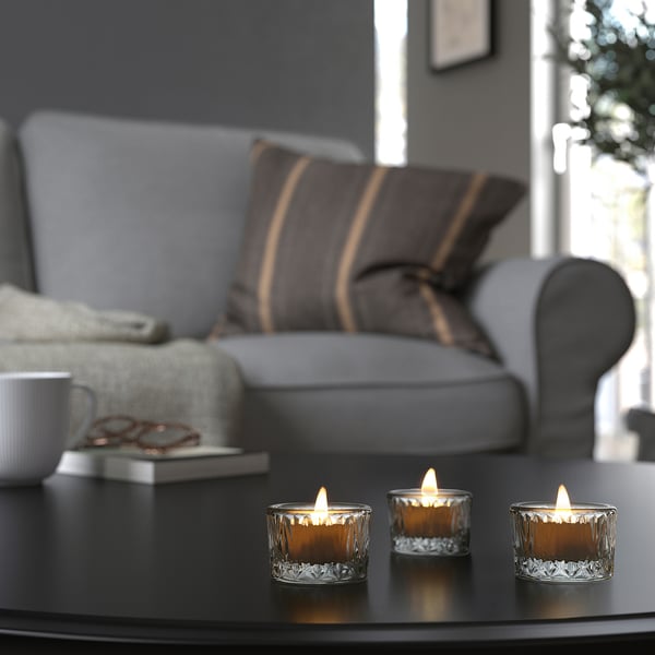 SMÄLLSPIREA Tealight holder, clear glass/patterned, 4 cm
