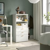 SMÅSTAD / PLATSA Bookcase, white white/with 3 drawers, 60x42x123 cm