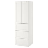SMÅSTAD / PLATSA Wardrobe, white with frame/with 3 drawers, 60x57x181 cm
