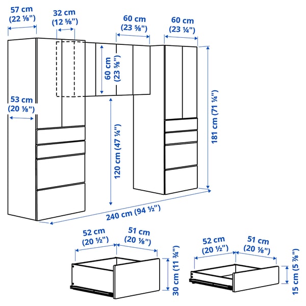 SMÅSTAD Storage combination, white/with frame, 240x57x181 cm