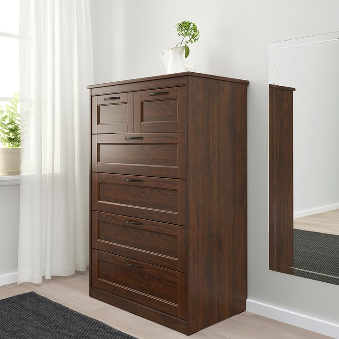 SONGESAND chest of 6 drawers, brown, 82x126 cm IKEA