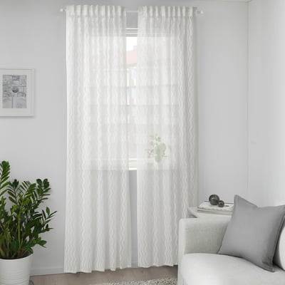SOTSTÄVMAL Sheer curtains, 1 pair, white/with heading tape, 145x300 cm