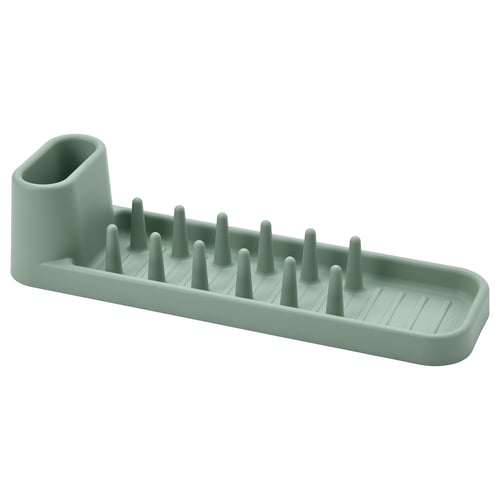 Green STÄMLING dish drainer with pegs and cup holder, recycled polypropylene.
