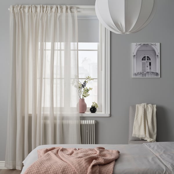 STENFRÖ Sheer curtain, 1 piece, beige/with heading tape, 300x300 cm
