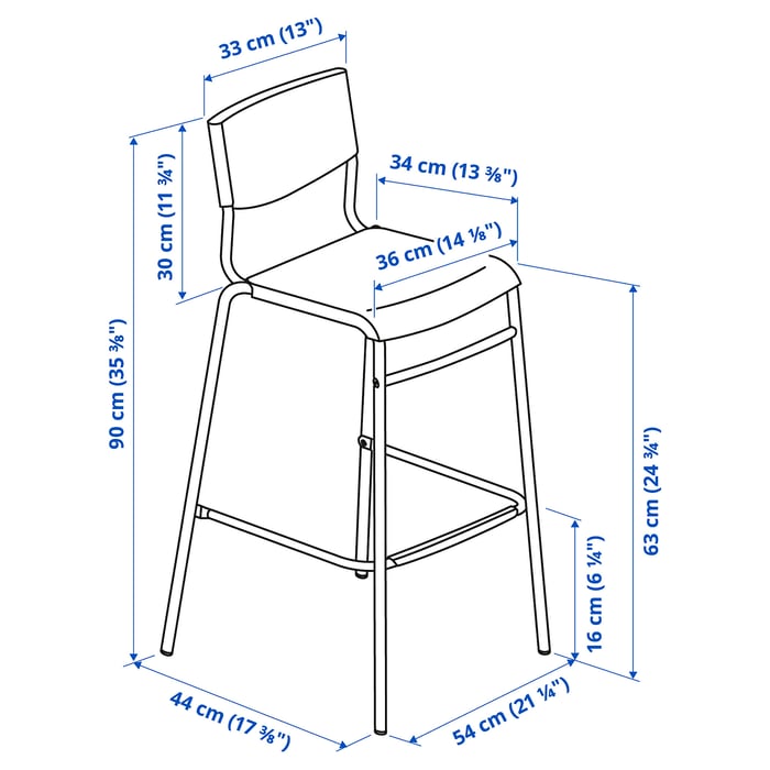 STIG bar stool with backrest, black/black, 63 cm - IKEA
