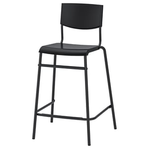 STIG Bar stool with backrest, counter height black/black, 63 cm