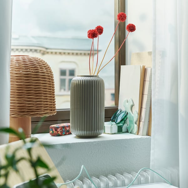 STILREN Vase, dark grey-beige, 22 cm