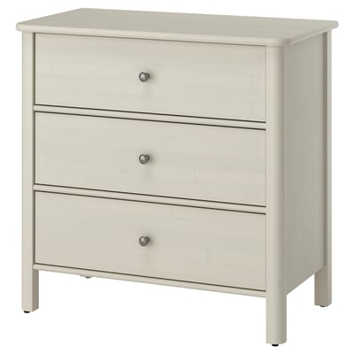 STOREMOLLA Chest of 3 drawers, light grey-beige stained, 93x50x91 cm