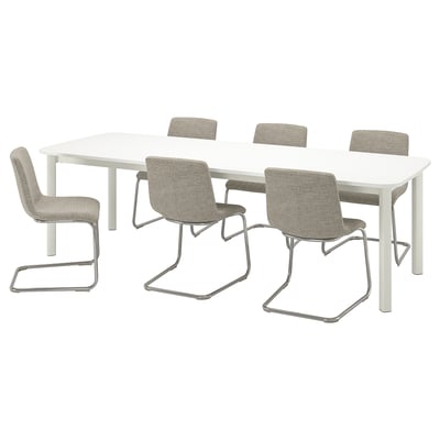 STRANDTORP / LUSTEBO Table and 6 chairs, white chrome-plated/Viarp beige/brown, 150/260 cm