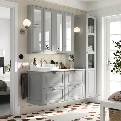 TÄNNFORSEN / RUTSJÖN Wash-stand/wash-basin/tap, light grey/white marble effect, 122x49x76 cm