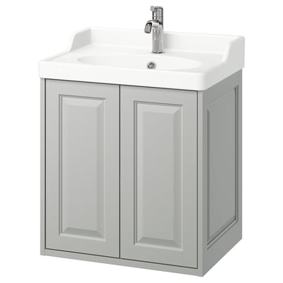 TÄNNFORSEN / RUTSJÖN Wash-stnd w doors/wash-basin/tap, light grey, 62x49x74 cm