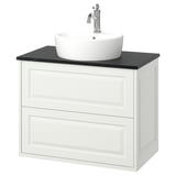 TÄNNFORSEN / TÖRNVIKEN Wash-stnd w drawers/wash-basin/tap, white/black marble effect, 82x49x79 cm