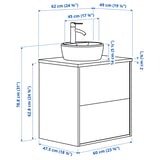 TÄNNFORSEN / TÖRNVIKEN Wash-stnd w drawers/wash-basin/tap, white/white marble effect, 62x49x79 cm