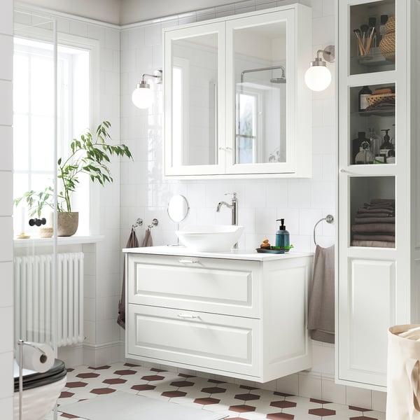 TÄNNFORSEN / VÄSTERSJÖN Wash-stnd w drawers/wash-basin, white/white marble effect, 102x49x79 cm