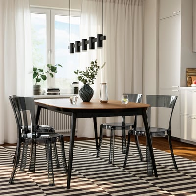 TJÄRKIL / STEIN Table and 4 chairs, black walnut veneer/grey black, 180/235/290 cm